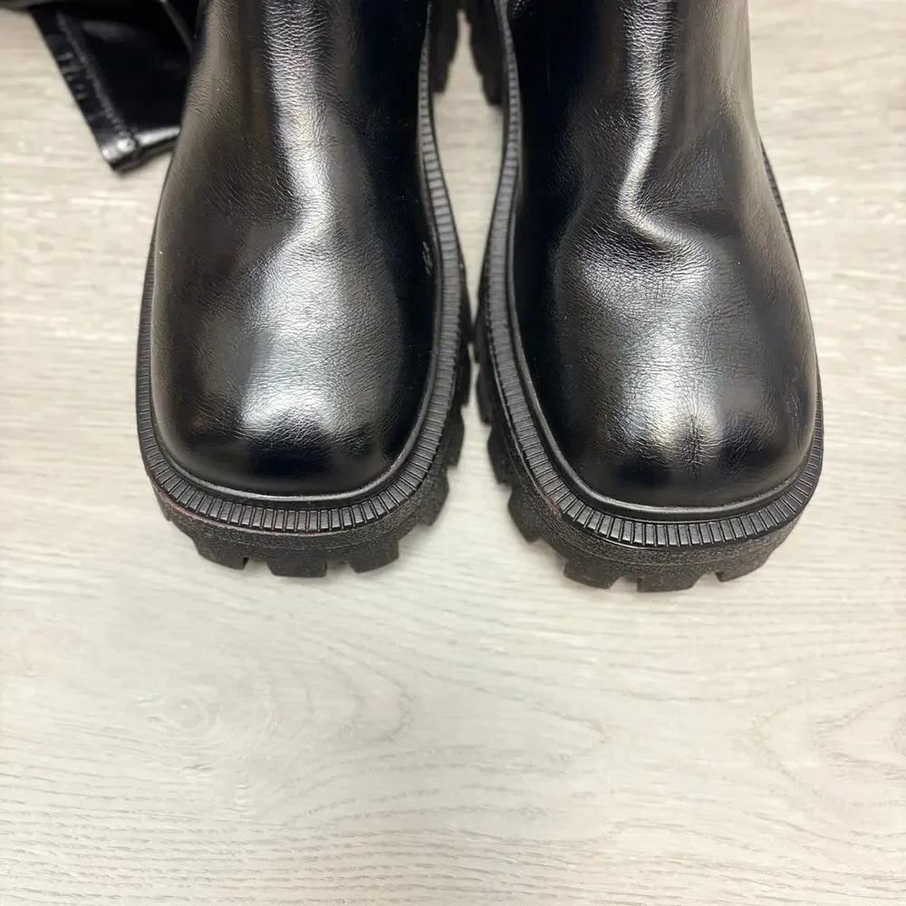 Urban Outfitters OTK Boots Culver Black Over The Knee Lug Sole Boots Size 7